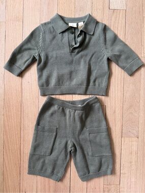 GAP Olive Green Knit Polo & Shorts Set